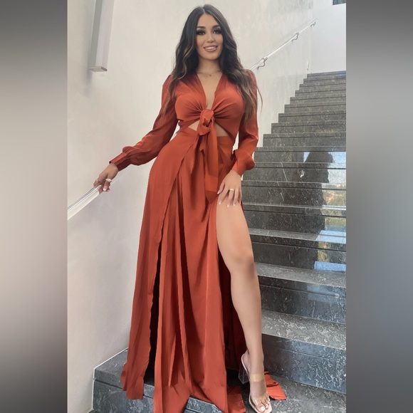 Fashion Nova Entice Me Satin Maxi Dress Bronze - Picture 5 of 8